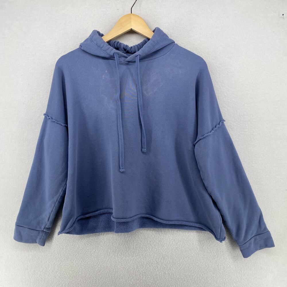 EILEEN FISHER Hoodie S Organic Cotton French Terry Oversized Pullover Blue